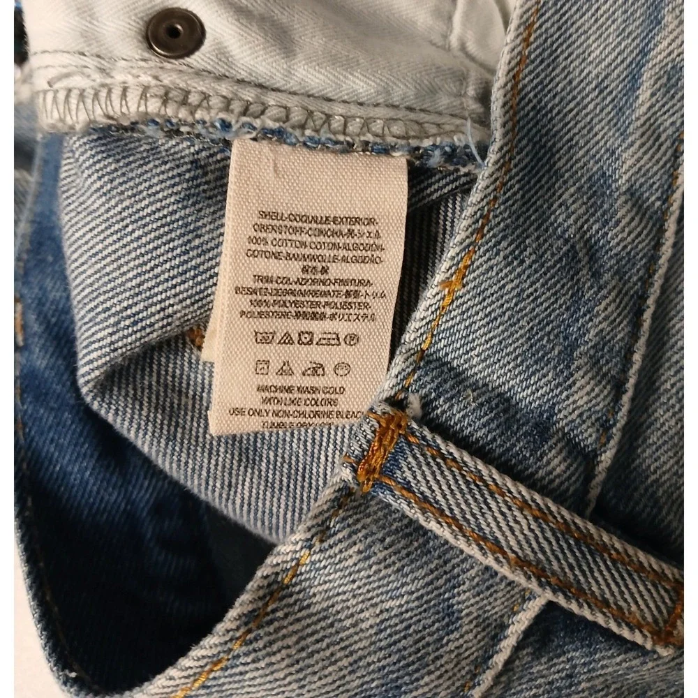 Free People Distressed‎ Sequin Patch Light Wash Straight Leg Jeans Womens 27